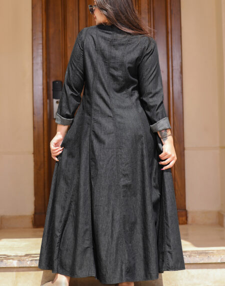 wavy cuts denim dress - Image 4