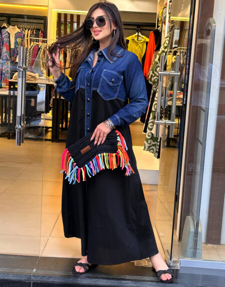 pocket denim dress poplin