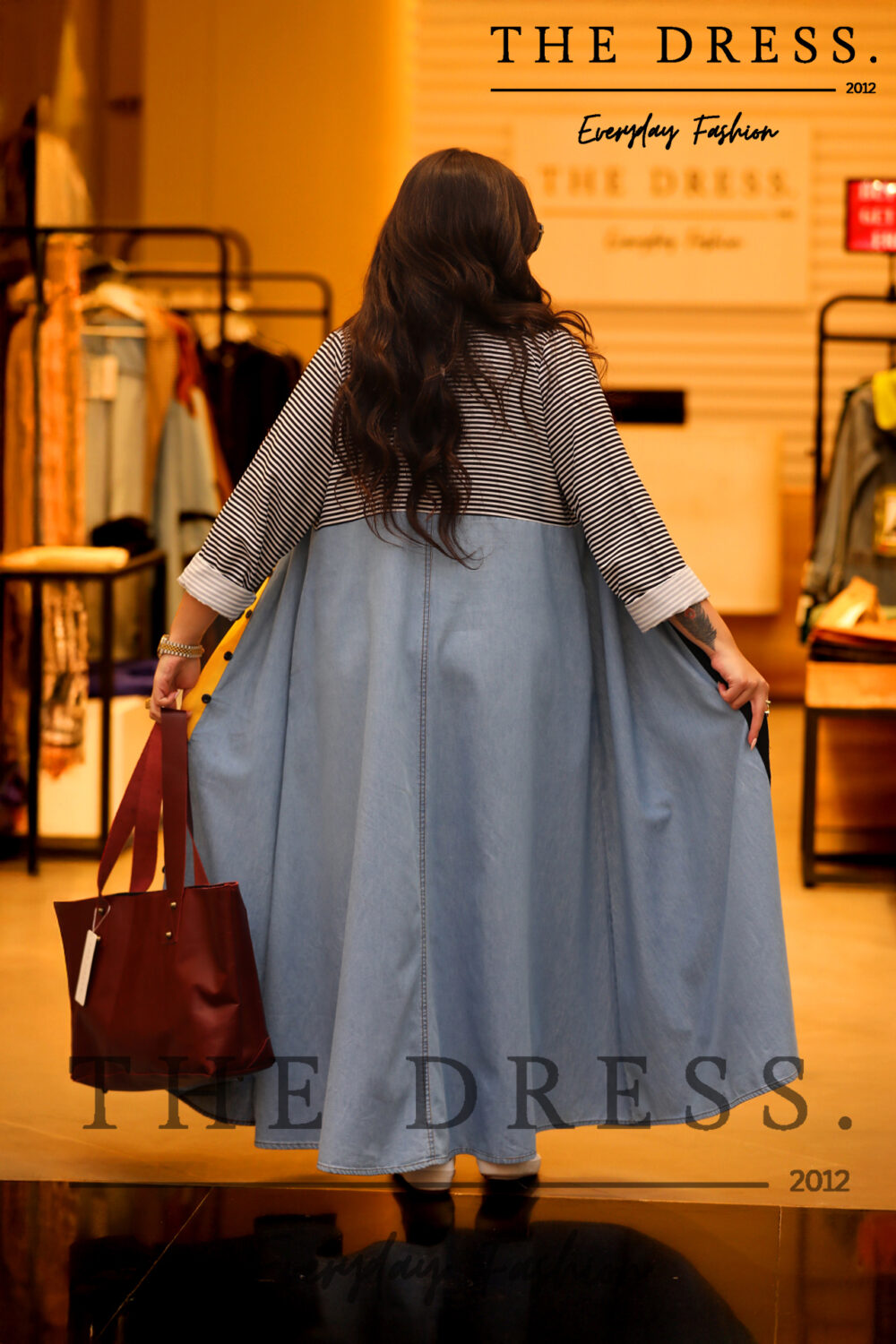 stripped*denim summer dress - Image 4