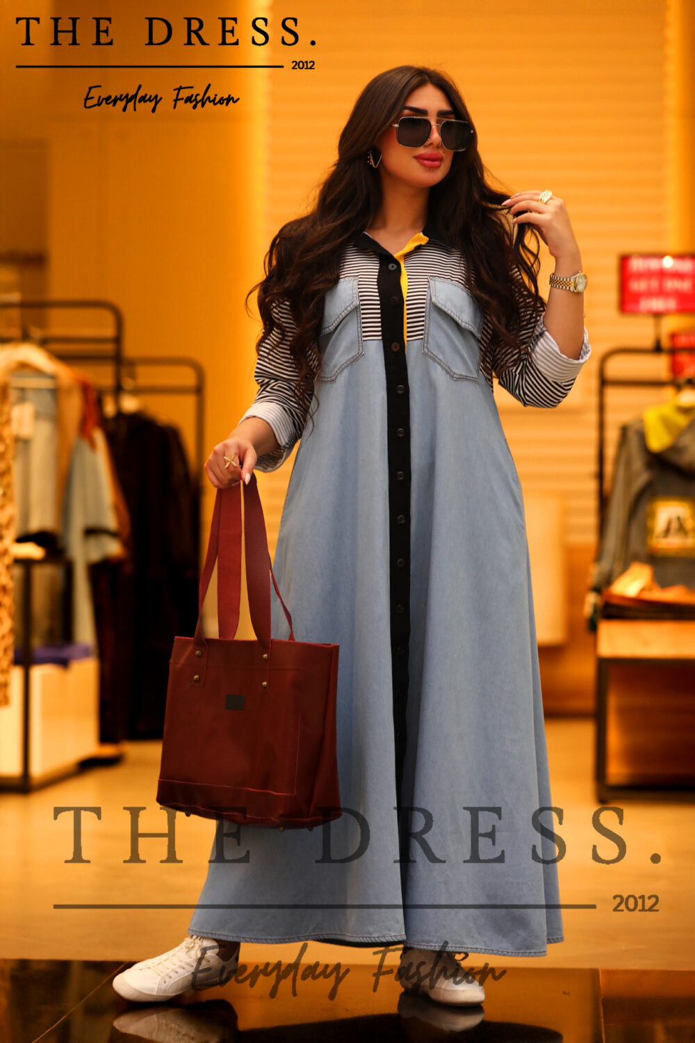 stripped*denim summer dress - Image 5