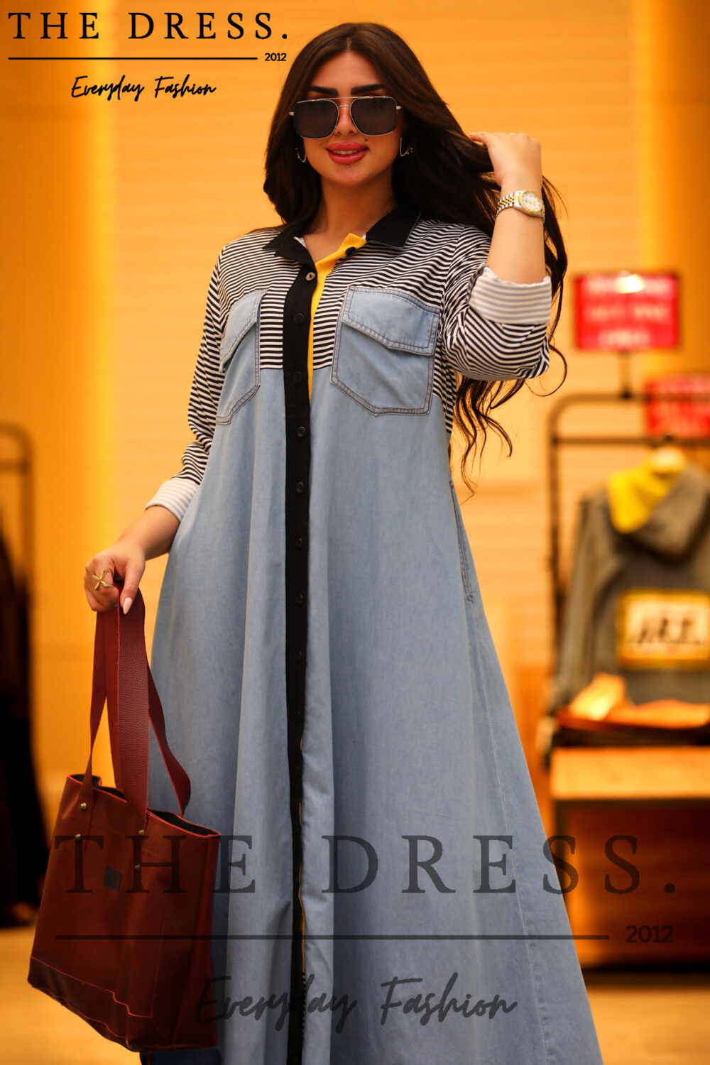 stripped*denim summer dress - Image 2