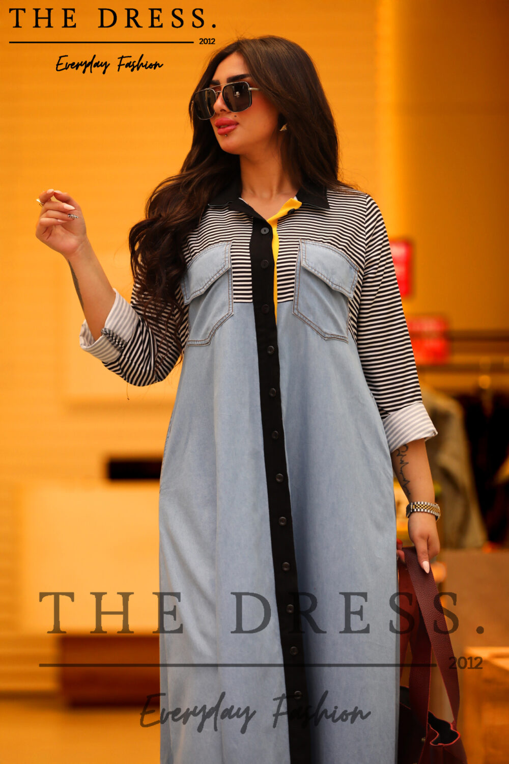 stripped*denim summer dress - Image 3