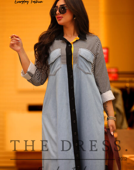 stripped*denim summer dress - Image 3